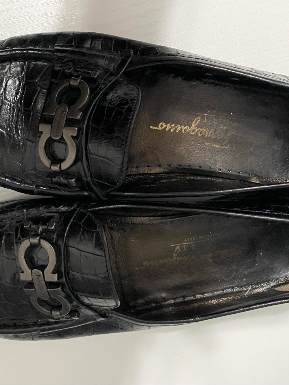 Salvatore Ferragamo Black Croc-Embossed Leather Bit Loafers